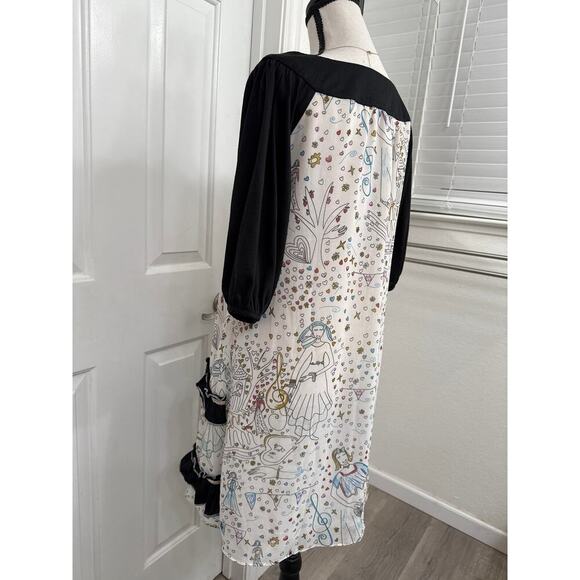 MINKPINK Silk Embellished Dress Sz 2 Oversized Graphic Print Boho Indie Artsy - Picture 4 of 11